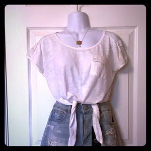 White lacy, front tie shirt from Papaya